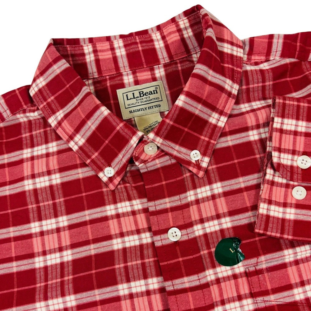 NWT‎ L.L. Bean Slightly Fitted Button Down Shirt Men Large Long Sleeve Plaid Red